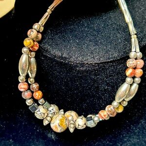 Natural stone bracelet women silver-Multiple Strands. 7”